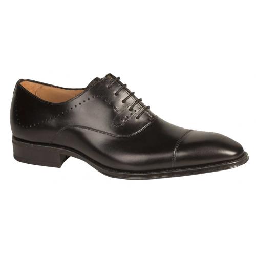 Mezlan "Fermo" 6368 Black Genuine Burnished Italian Calfskin Cap Toe Dress Oxford Shoes.